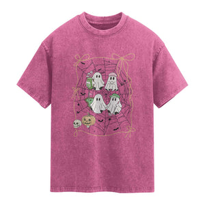 Funny Halloween Washed Cotton T-Shirt Ghost Golf Gift for Women