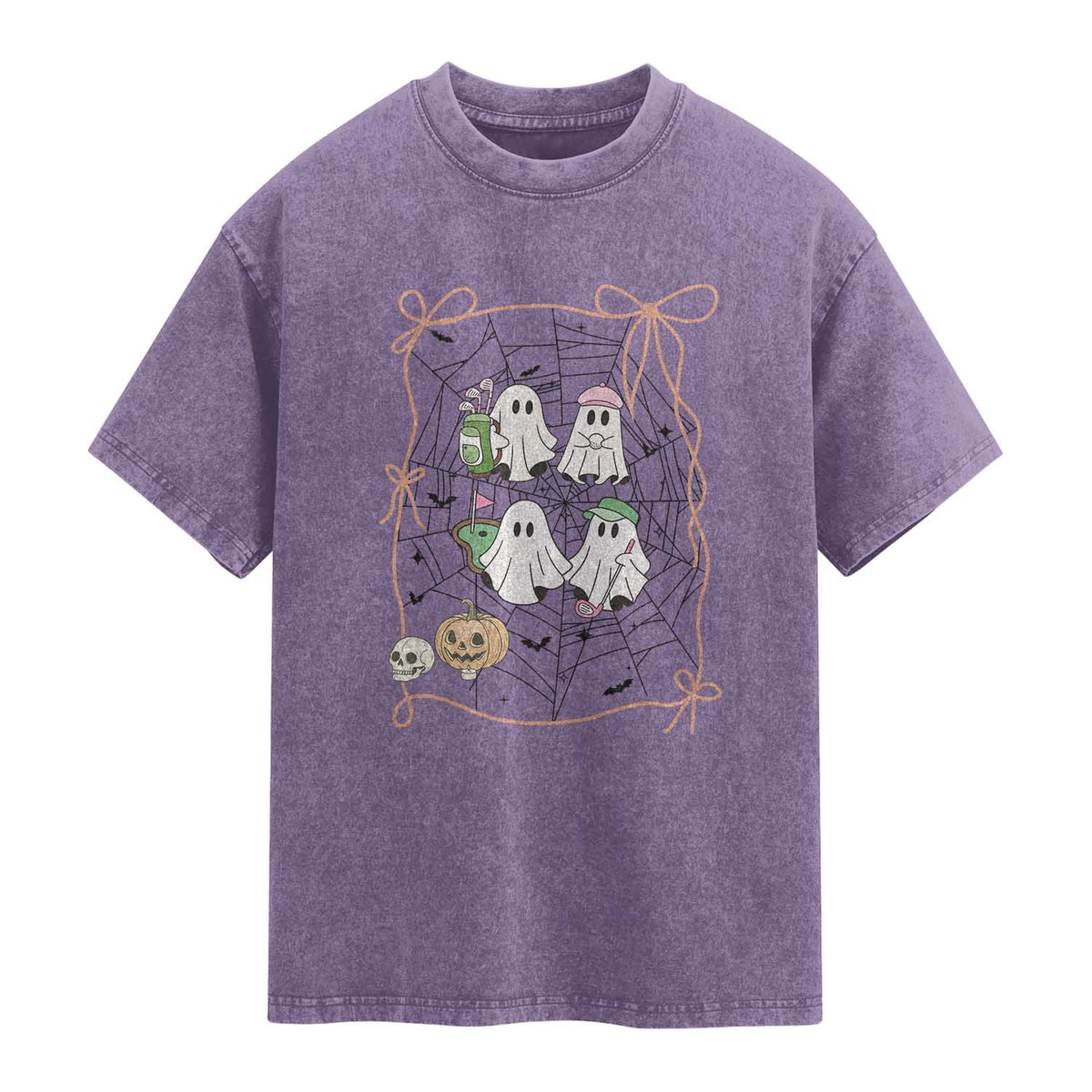 Funny Halloween Washed Cotton T-Shirt Ghost Golf Gift for Women