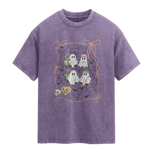 Funny Halloween Washed Cotton T-Shirt Ghost Golf Gift for Women