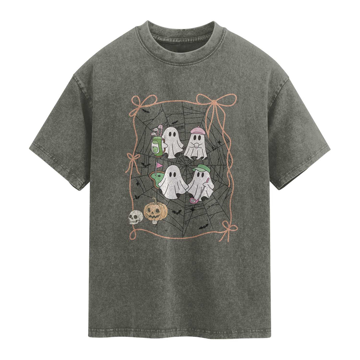 Funny Halloween Washed Cotton T-Shirt Ghost Golf Gift for Women