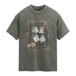 Funny Halloween Washed Cotton T-Shirt Ghost Golf Gift for Women