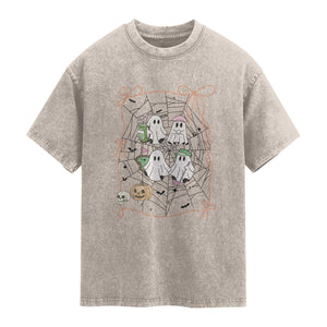 Funny Halloween Washed Cotton T-Shirt Ghost Golf Gift for Women