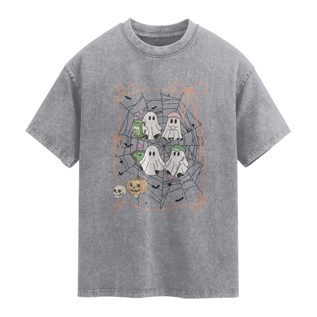 Funny Halloween Washed Cotton T-Shirt Ghost Golf Gift for Women