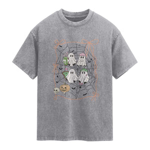 Funny Halloween Washed Cotton T-Shirt Ghost Golf Gift for Women