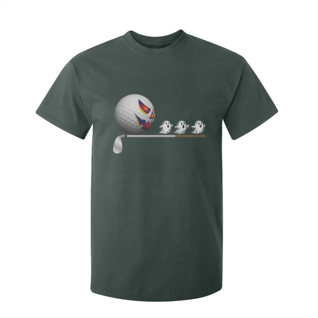 Funny Halloween Golf Pumpkin Chasing Ghost Gift T Shirt For Kid TS12 Dark Forest Green Print Your Wear