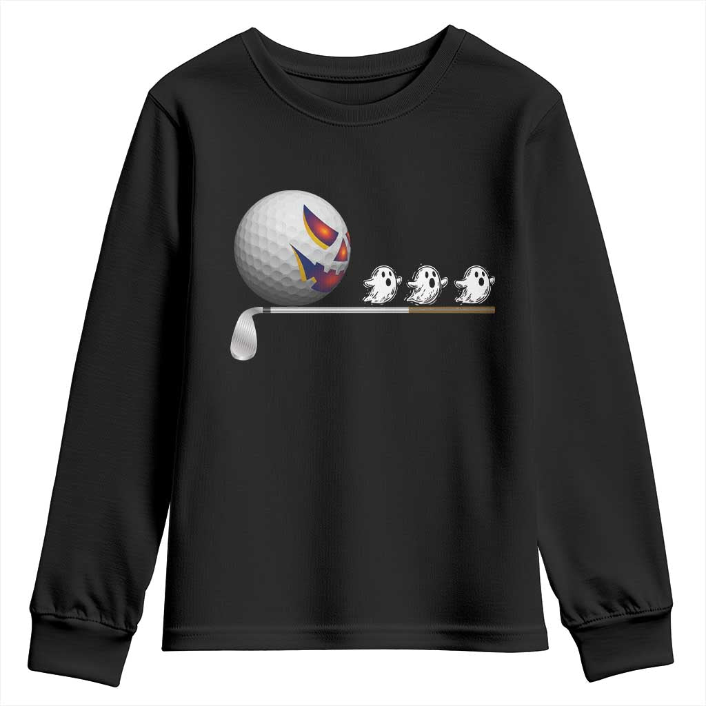 Funny Halloween Golf Pumpkin Chasing Ghost Gift Youth Sweatshirt TS12 Black Print Your Wear