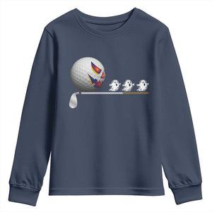 Funny Halloween Golf Pumpkin Chasing Ghost Gift Youth Sweatshirt TS12 Navy Print Your Wear
