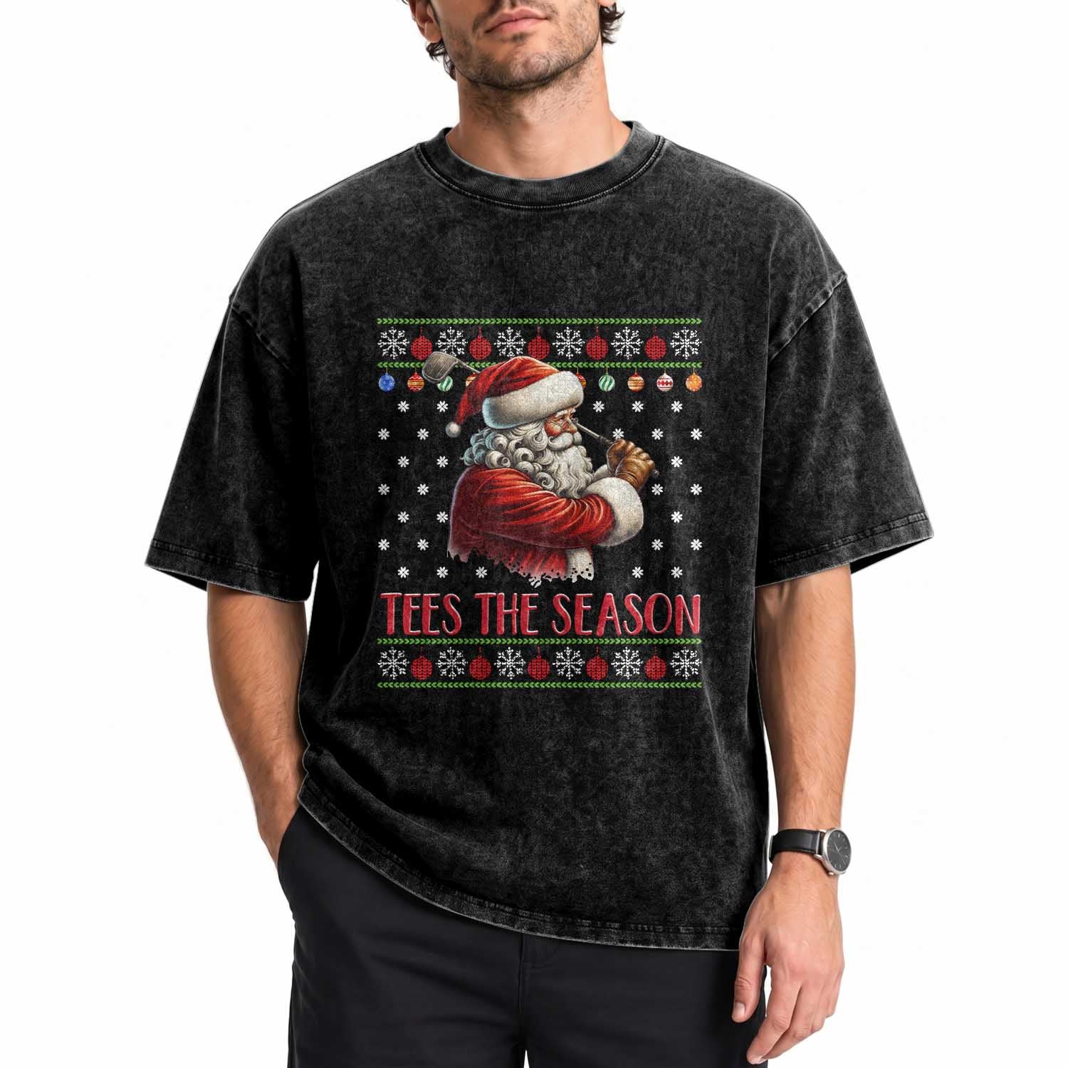 Funny Golf Holiday Gift Washed Cotton T-Shirt Tees The Season Ugly Sweater