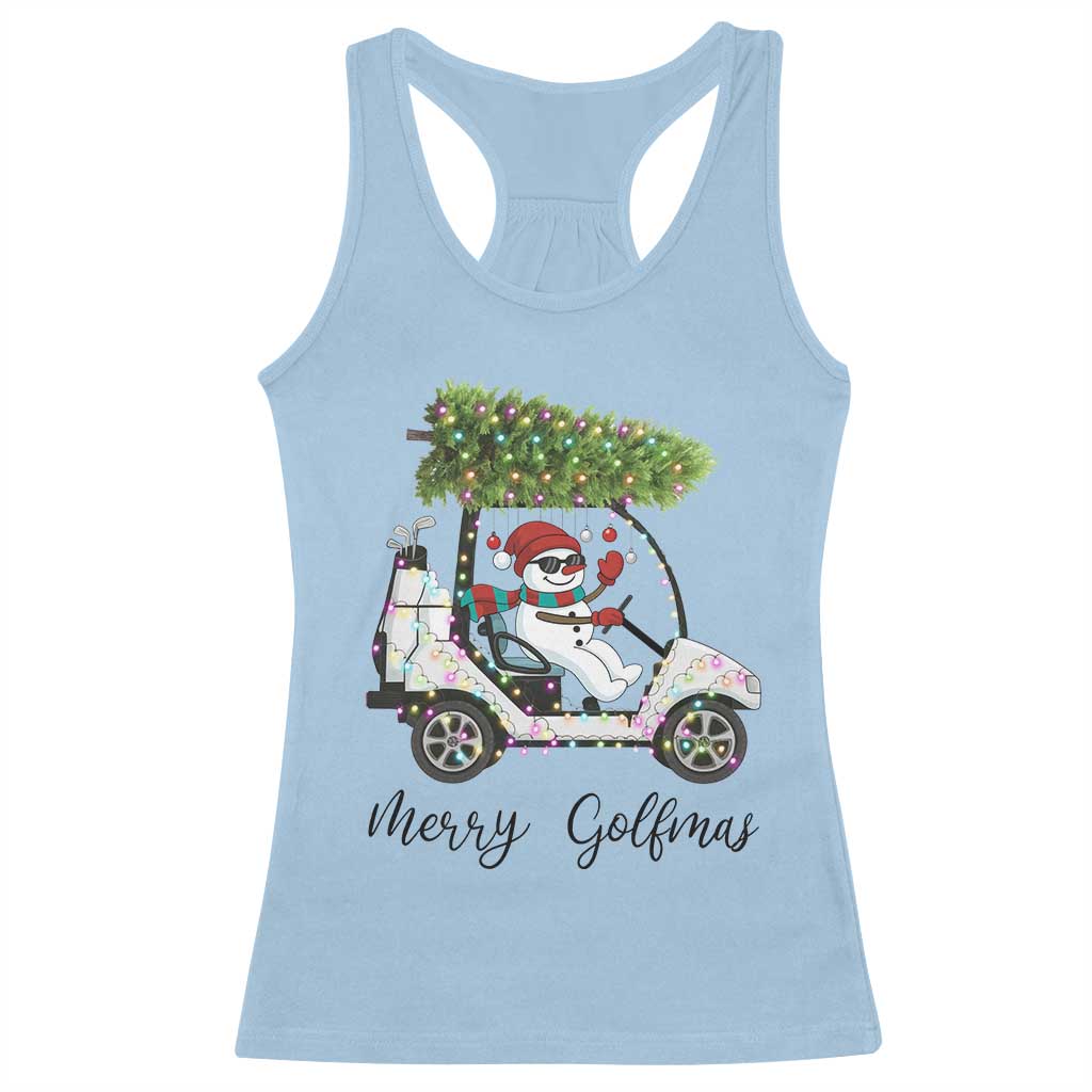 Funny Christmas Golf Racerback Tank Top Snowman Driving Golf Cart Merry Golfmas TS12 Light Blue Print Your Wear