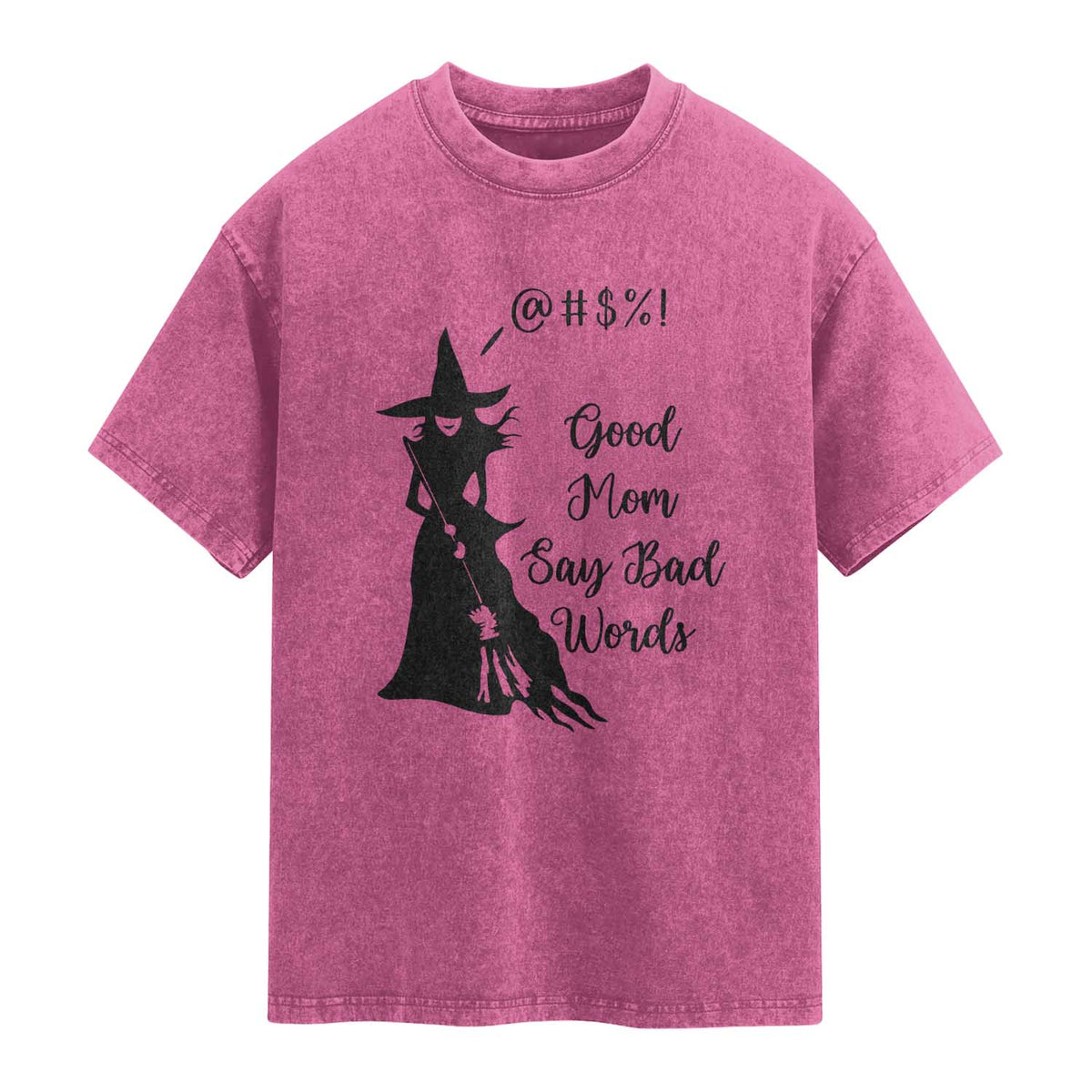 Good Mom Say Bad Words Washed Cotton T-Shirt Funny Witch Mom Halloween Gift