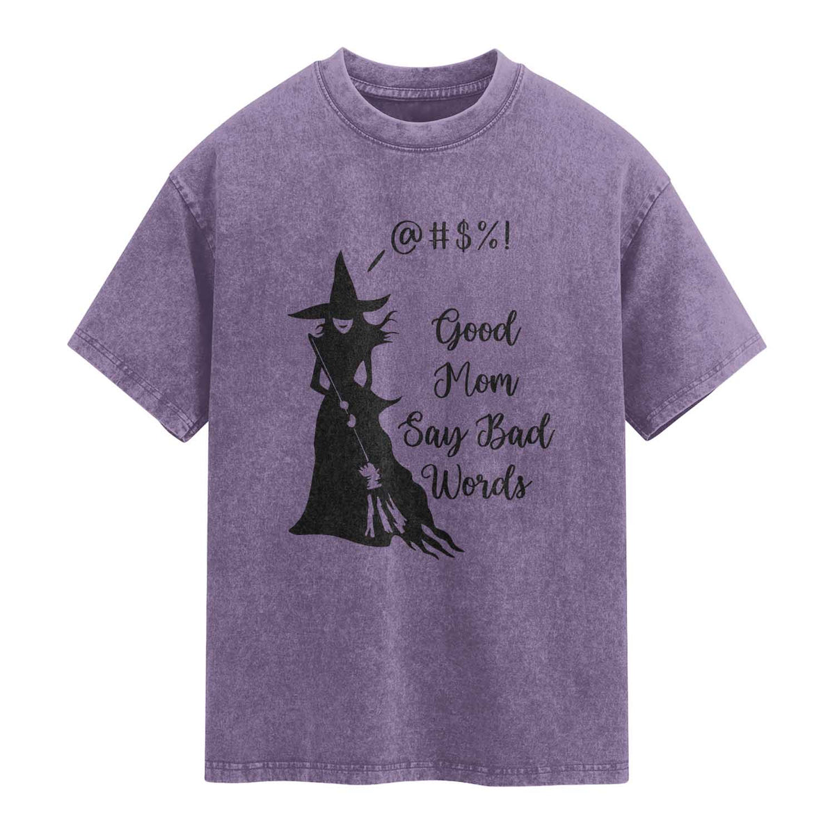 Good Mom Say Bad Words Washed Cotton T-Shirt Funny Witch Mom Halloween Gift