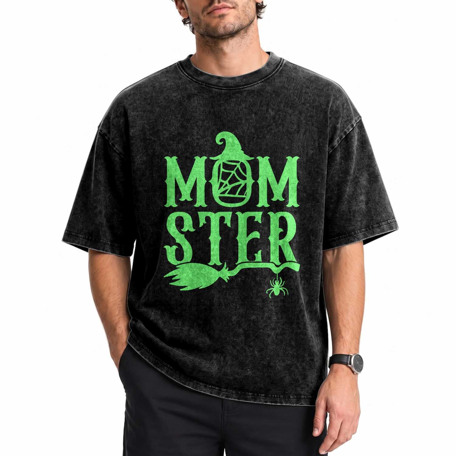 Funny Halloween Washed Cotton T-Shirt Momster Gift For Mom