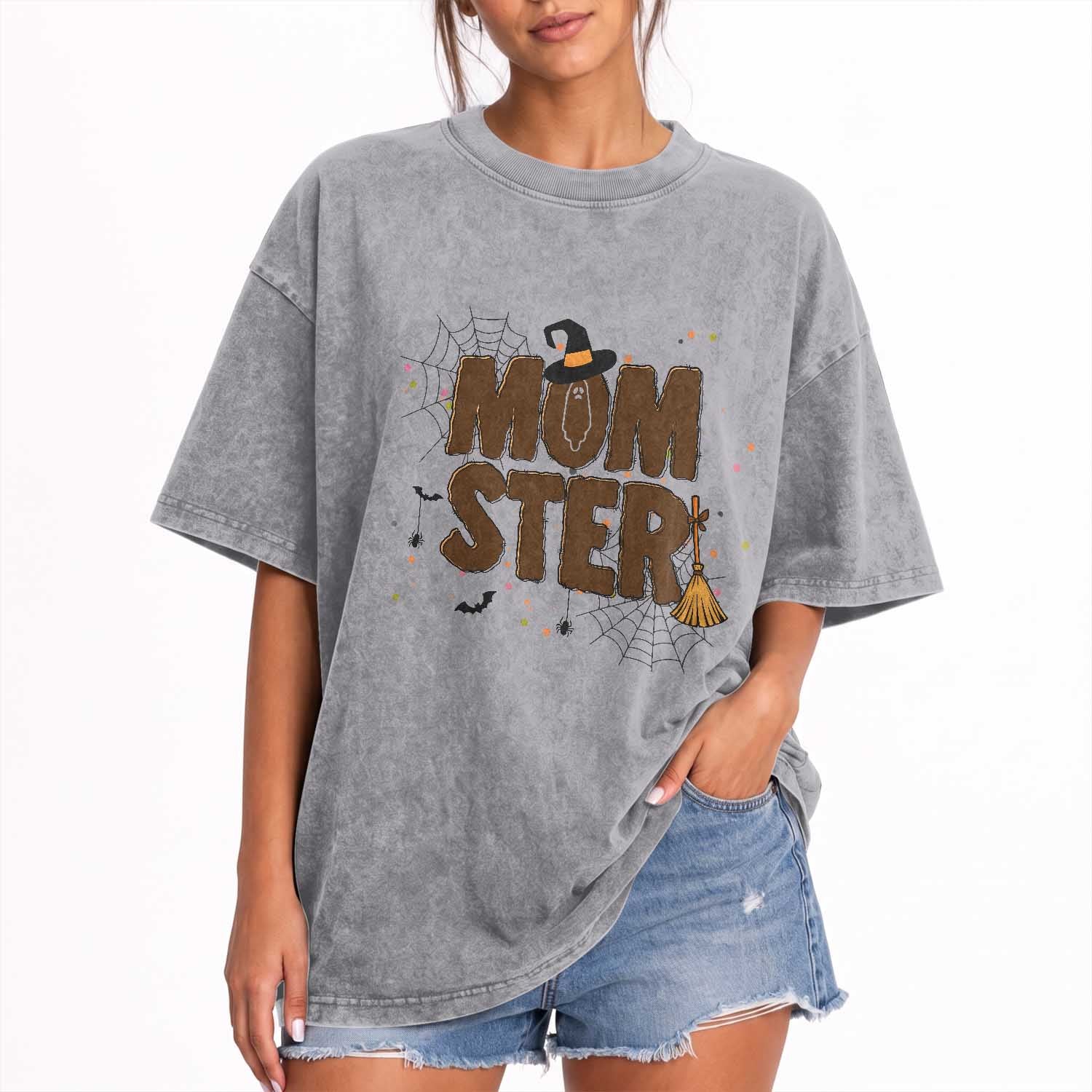 Halloween Mom Life Washed Cotton T-Shirt Funny Momster Quote