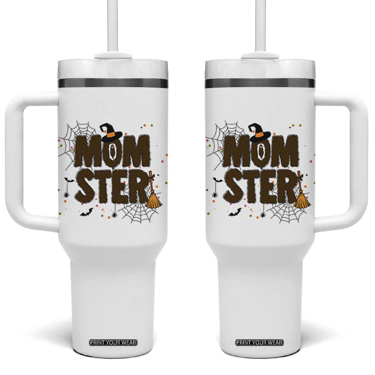 Halloween Mom Life Tumbler With Handle Funny Momster Quote TS12 One Size: 40 oz White Print Your Wear