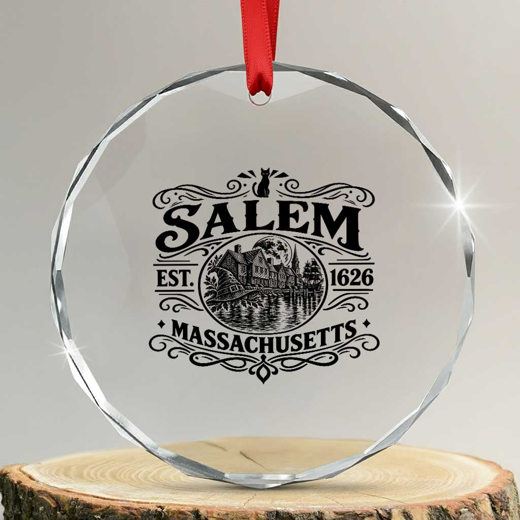 Vintage Salem Massachusetts Est 1626 Crystal Glass Ornament Witch Heritage Pride Gift