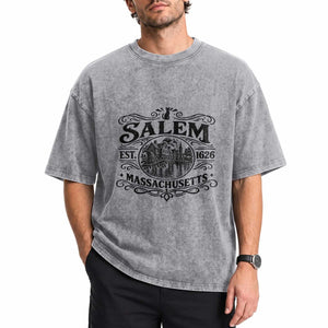 Vintage Salem Massachusetts Est 1626 Washed Cotton T-Shirt Witch Heritage Pride Gift