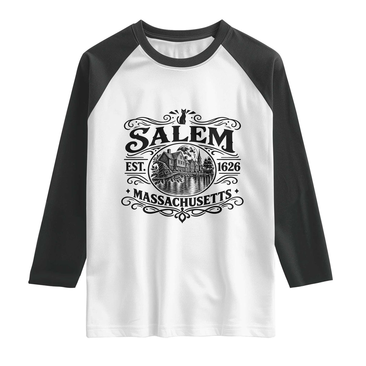 Vintage Salem Massachusetts Est 1626 Raglan Shirt Witch Heritage Pride Gift