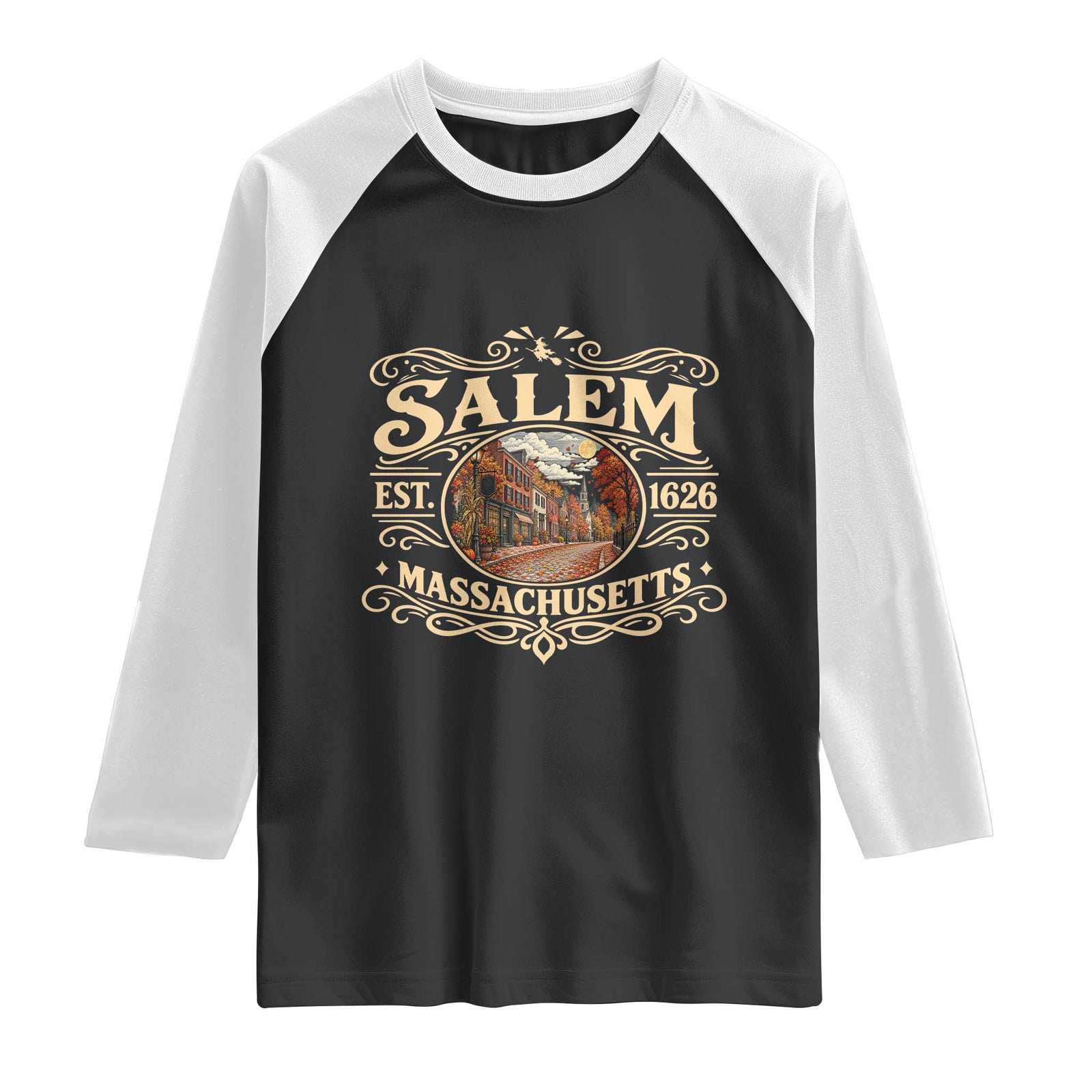 Salem Massachusetts Est 1626 Witch Heritage Raglan Shirt Vintage Pride Gift For History Lover