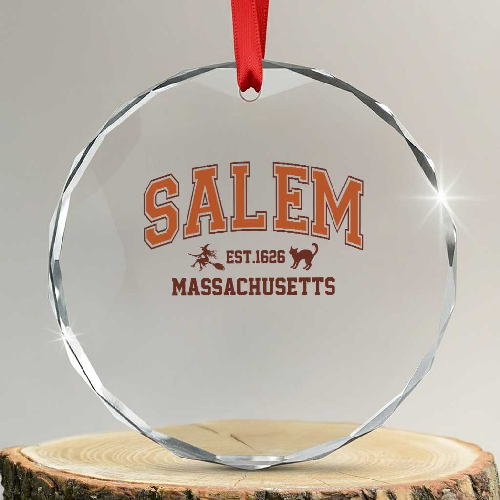 Salem Massachusetts Est 1626 Crystal Glass Ornament Vintage Witch City History Graphic