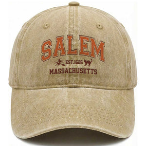 Salem Massachusetts Est 1626 Washed Cotton Baseball Cap Vintage Witch City History Graphic