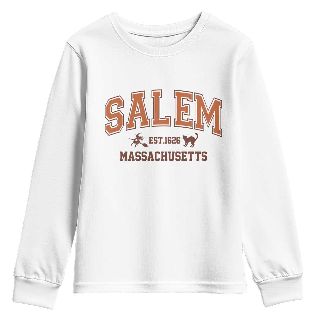 Salem Massachusetts Est 1626 Youth Sweatshirt Vintage Witch City History Graphic