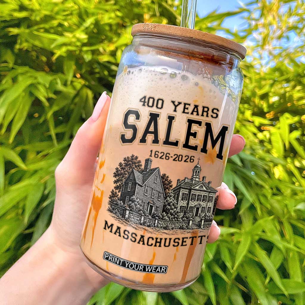 Vintage Salem Massachusetts 400th Anniversary Glass Can 1626 2026 Halloween Witch City History Gift