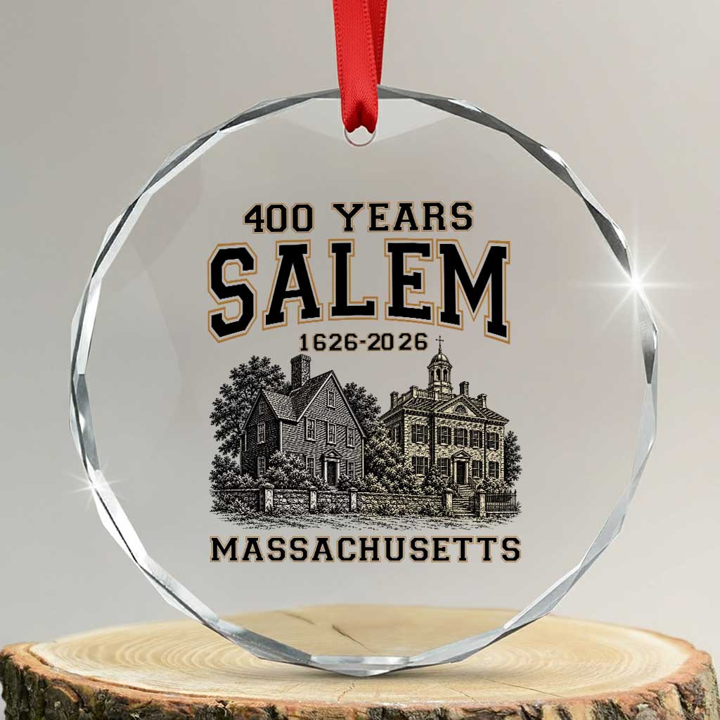 Vintage Salem Massachusetts 400th Anniversary Crystal Glass Ornament 1626 2026 Halloween Witch City History Gift