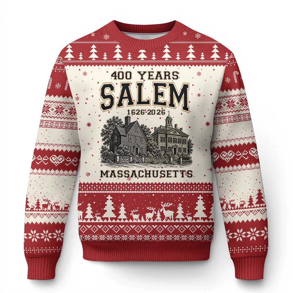Vintage Salem Massachusetts 400th Anniversary Ugly Christmas Sweater 1626 2026 Halloween Witch City History Gift