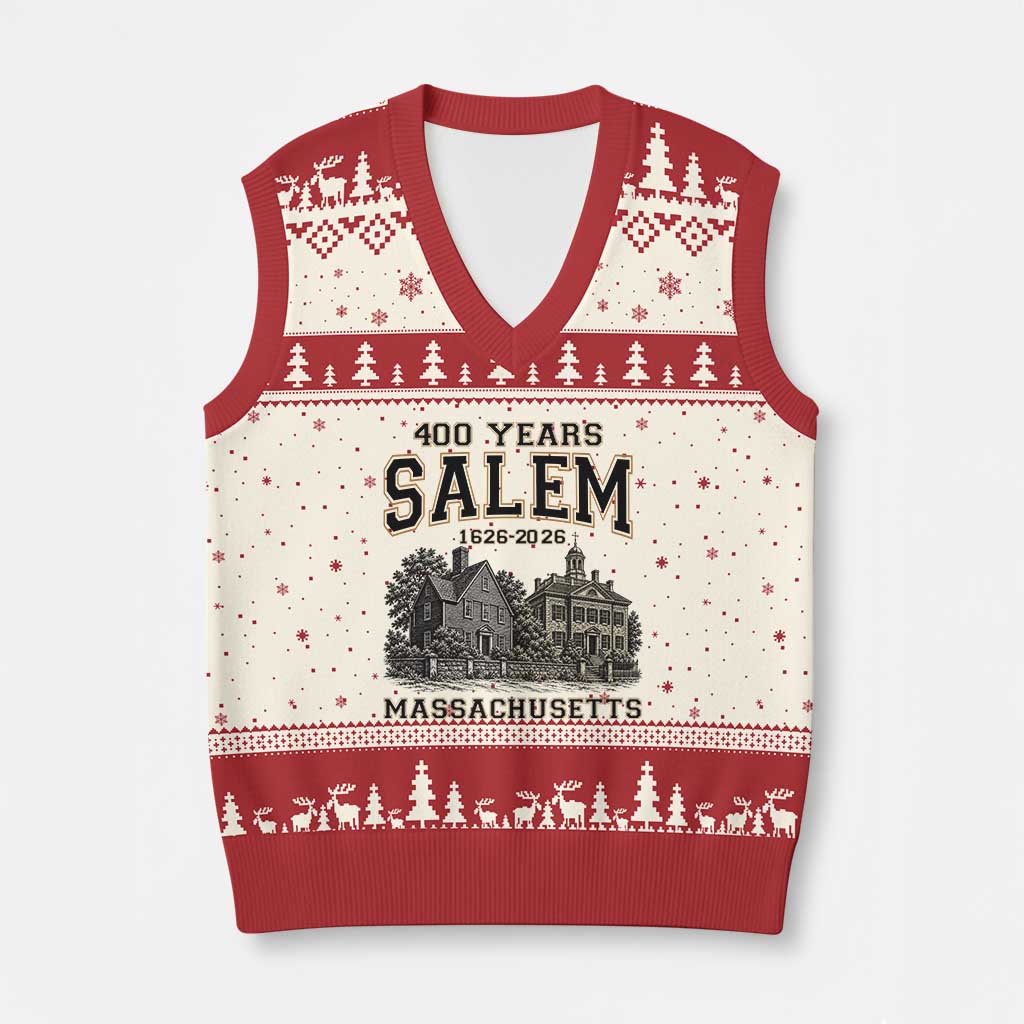 Vintage Salem Massachusetts 400th Anniversary V-Neck Knit Sweater Vest 1626 2026 Halloween Witch City History Gift