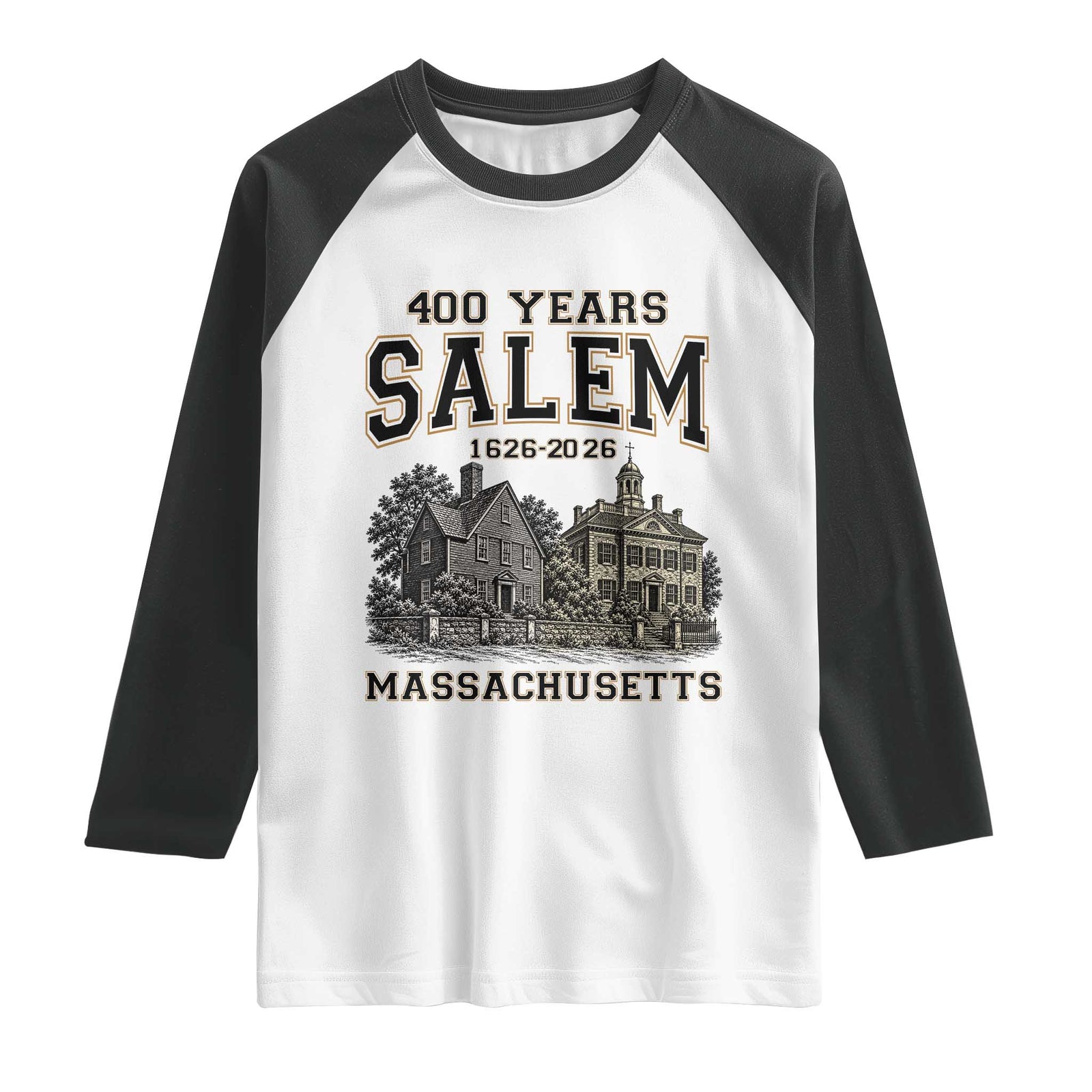 Vintage Salem Massachusetts 400th Anniversary Raglan Shirt 1626 2026 Halloween Witch City History Gift