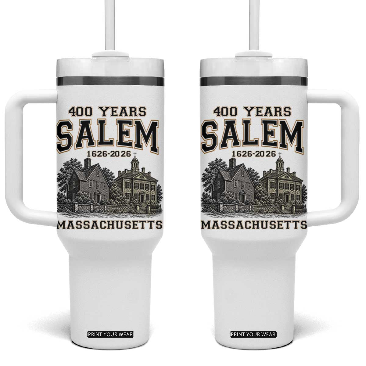 Vintage Salem Massachusetts 400th Anniversary Tumbler With Handle 1626 2026 Halloween Witch City History Gift