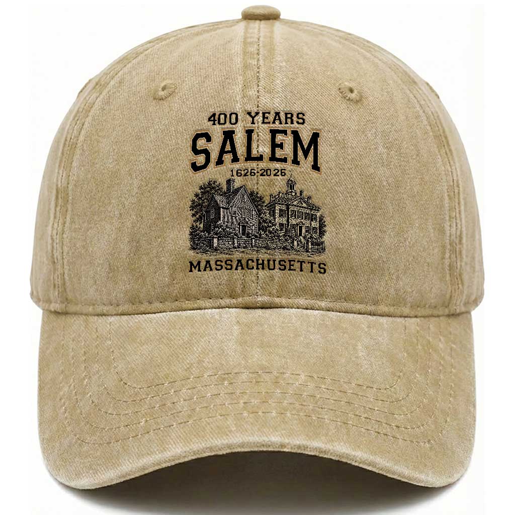 Vintage Salem Massachusetts 400th Anniversary Washed Cotton Baseball Cap 1626 2026 Halloween Witch City History Gift