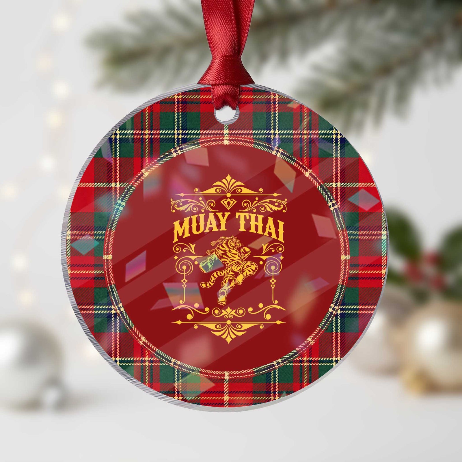 Muay Thai Tiger Fighter Holographic Acrylic Ornament Vintage Combat Sports Gift