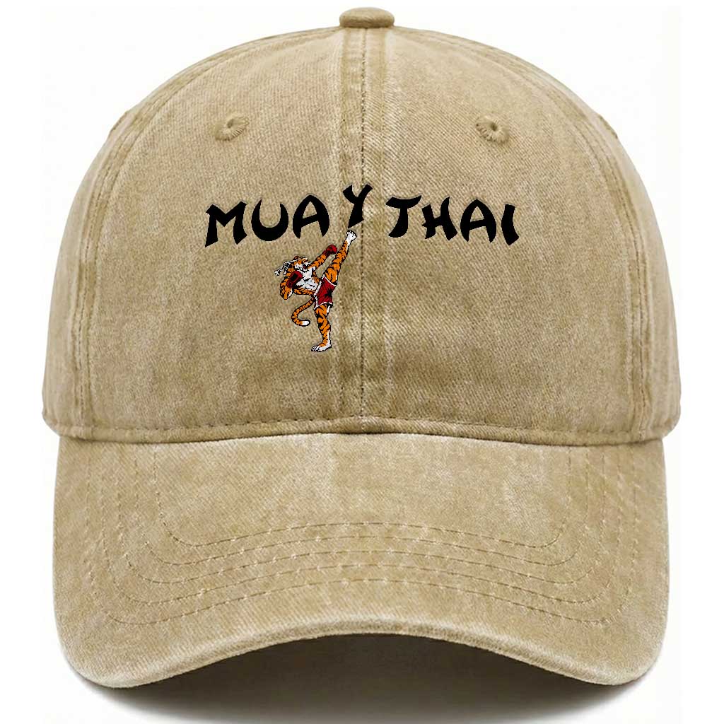 Funny Muay Thai Tiger Washed Cotton Baseball Cap Fighter Combat Sports Gift
