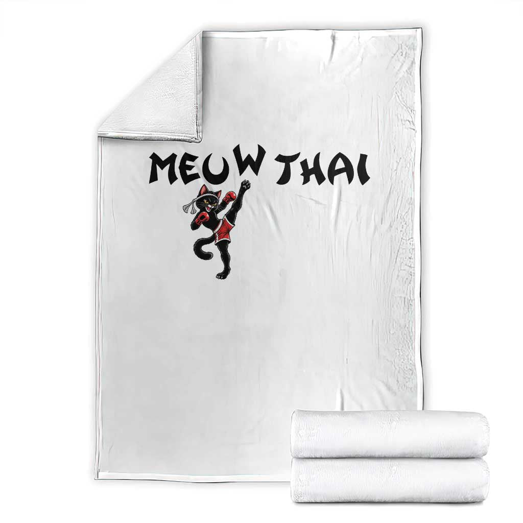 Funny Black Cat Muay Thai Throw Blanket Meow Thai Kickboxing Martial Arts Gift