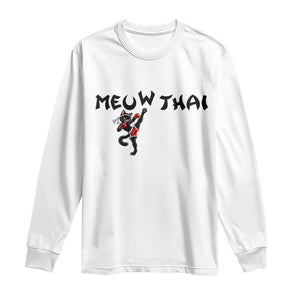 Funny Black Cat Muay Thai Long Sleeve Shirt Meow Thai Kickboxing Martial Arts Gift