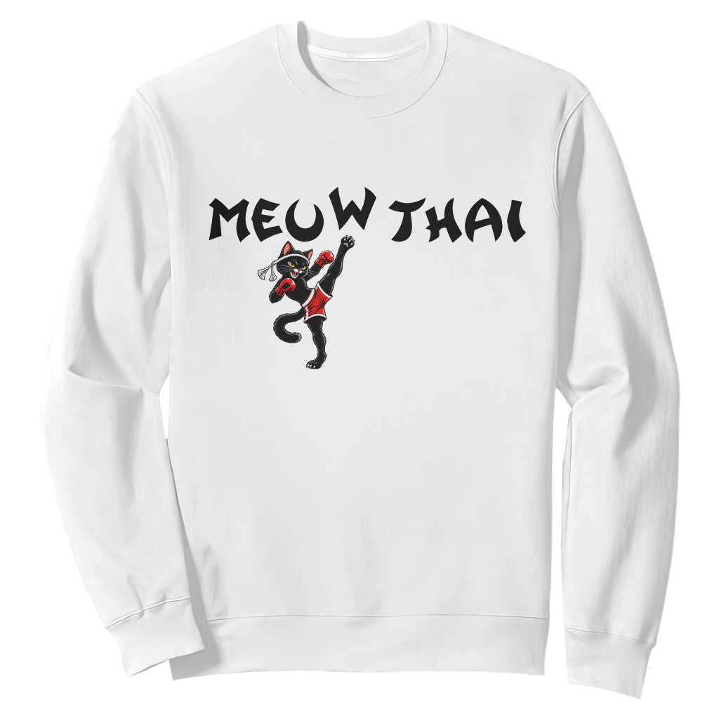 Funny Black Cat Muay Thai Sweatshirt Meow Thai Kickboxing Martial Arts Gift