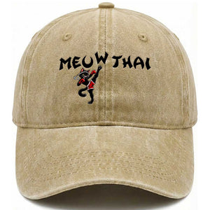 Funny Black Cat Muay Thai Washed Cotton Baseball Cap Meow Thai Kickboxing Martial Arts Gift