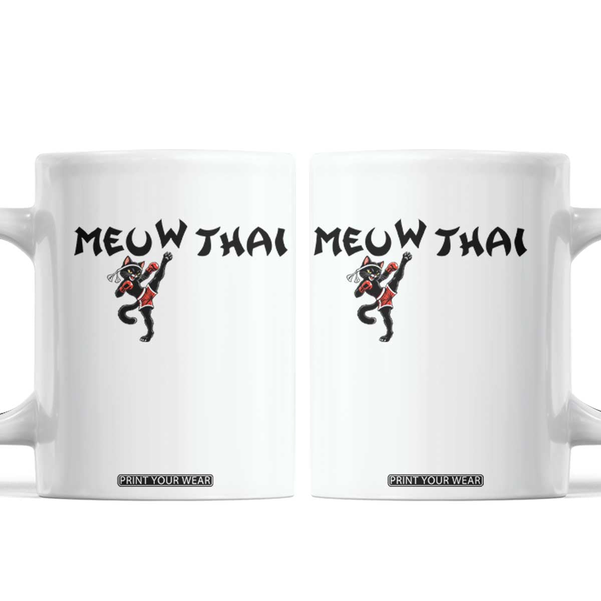 Funny Black Cat Muay Thai Coffee Mug Meow Thai Kickboxing Martial Arts Gift