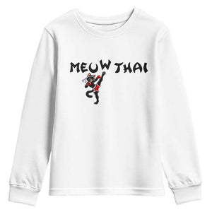 Funny Black Cat Muay Thai Youth Sweatshirt Meow Thai Kickboxing Martial Arts Gift