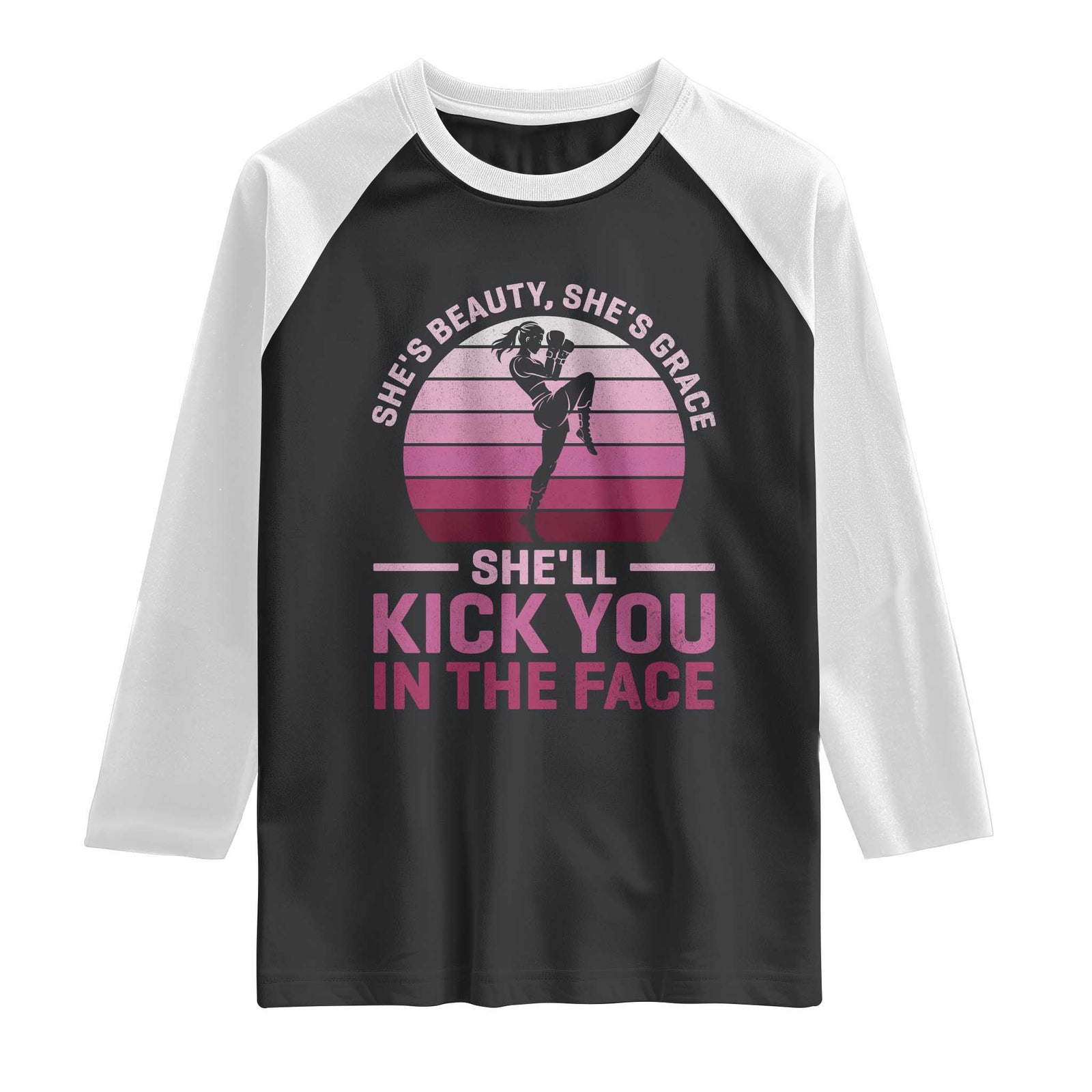 Vintage Kickboxing Girl Raglan Shirt Shes Beauty Shes Grace She Will Kick You In The Face