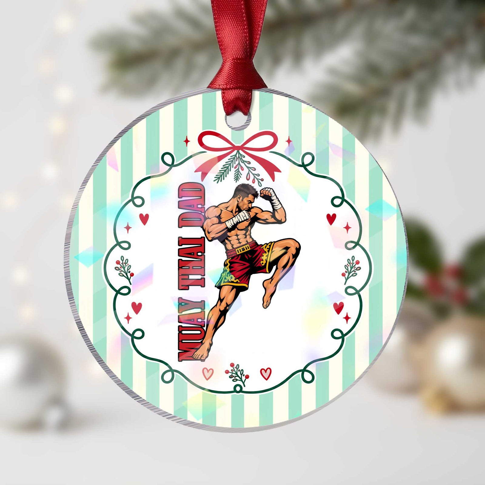 Vintage Muay Thai Dad Holographic Acrylic Ornament Kickboxing Martial Arts Fighter Gift
