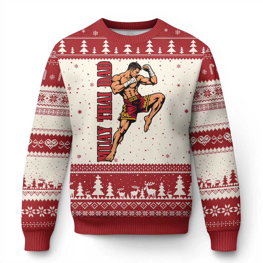 Vintage Muay Thai Dad Ugly Christmas Sweater Kickboxing Martial Arts Fighter Gift