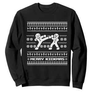 Funny Muay Thai Christmas Sweatshirt Merry Kickmas Gingerbread Fighter Kickboxing Gift