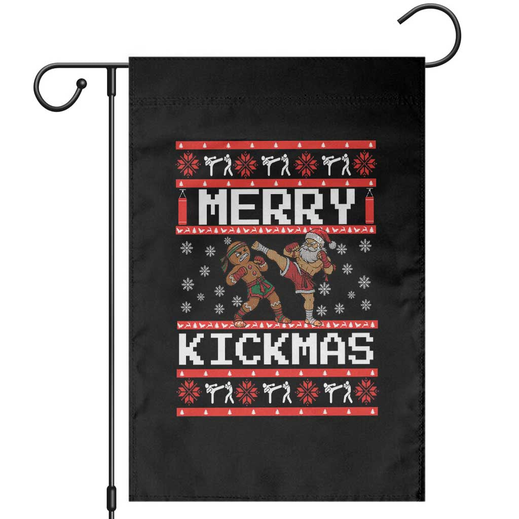 Funny Muay Thai Christmas Garden Flag Merry Kickmas Santa Vs Gingerbread Man Fighter