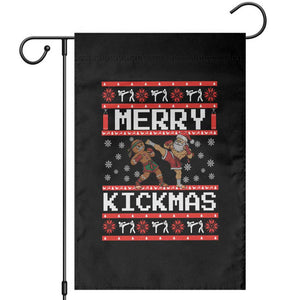 Funny Muay Thai Christmas Garden Flag Merry Kickmas Santa Vs Gingerbread Man Fighter