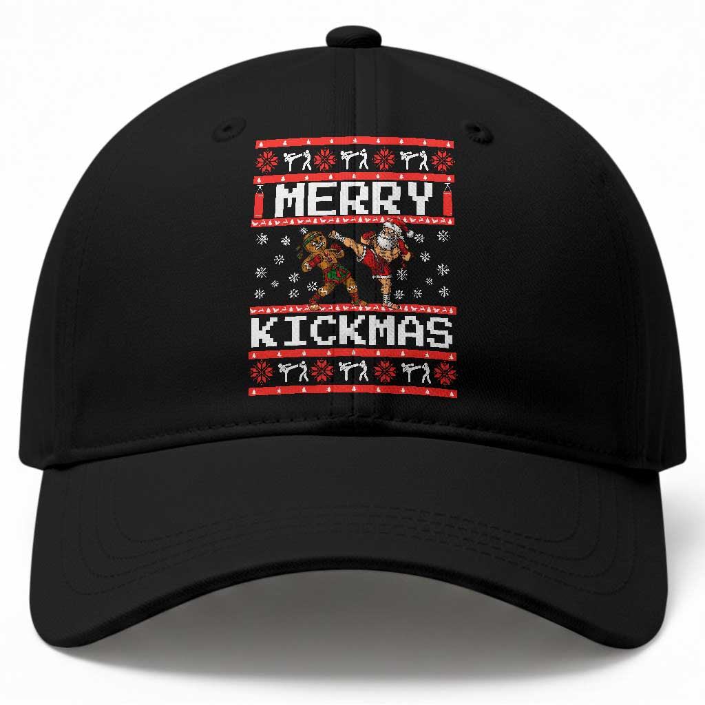 Funny Muay Thai Christmas Baseball Cap Merry Kickmas Santa Vs Gingerbread Man Fighter