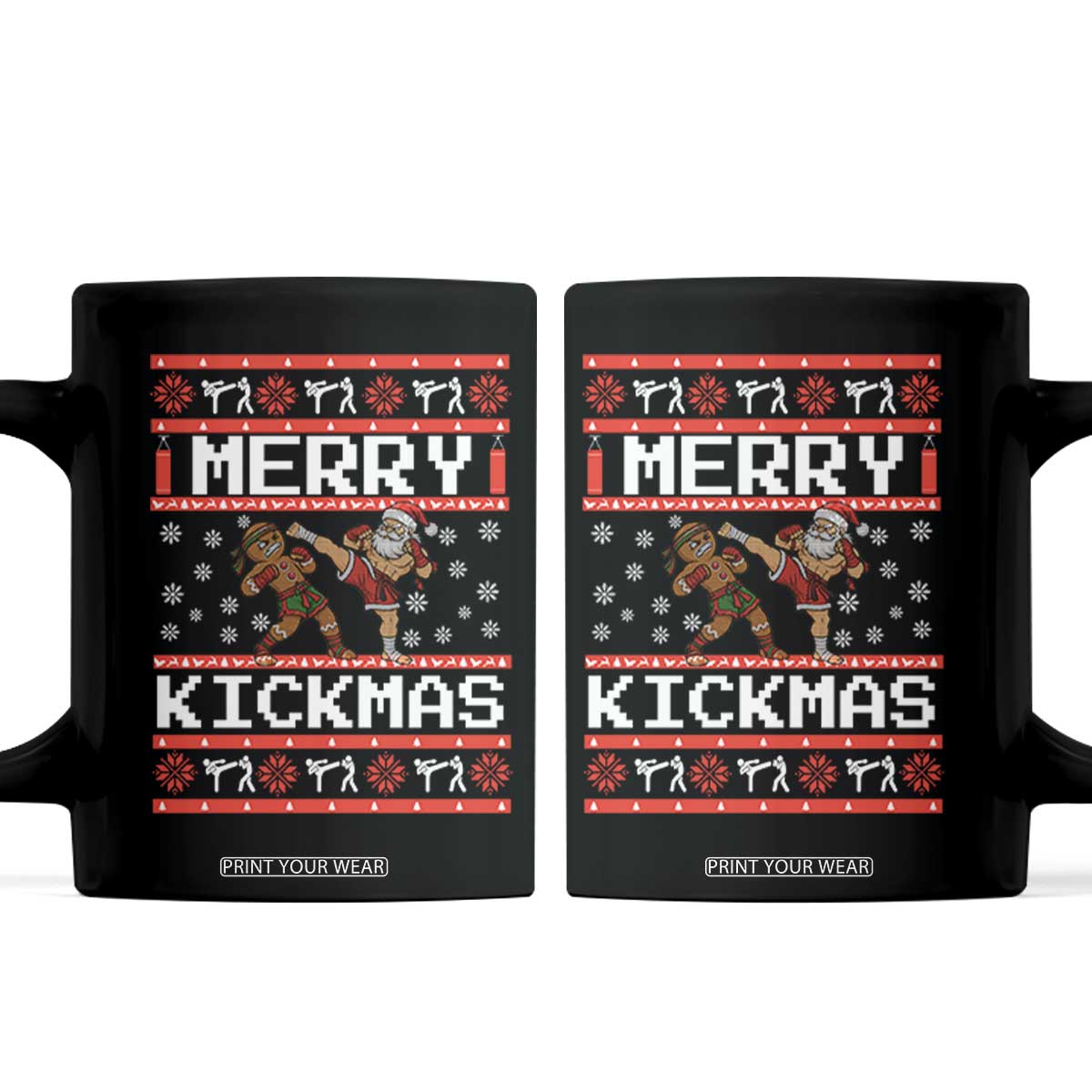 Funny Muay Thai Christmas Coffee Mug Merry Kickmas Santa Vs Gingerbread Man Fighter