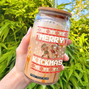 Funny Muay Thai Christmas Glass Can Merry Kickmas Santa Vs Gingerbread Man Fighter