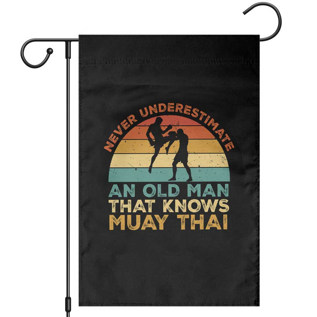 Vintage Muay Thai Fighter Garden Flag Never Underestimate An Old Man Martial Arts Gift